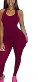 TheFound Women's Basic Sleeveless Tank Jumpsuit Bodycon Long Pants (XL, Wine Red)