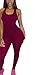 TheFound Women's Basic Sleeveless Tank Jumpsuit Bodycon Long Pants (XL, Wine Red)