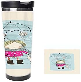 Little Girl Illustration in Winter Clothes Umbrella and a Cute Dog in Rainy WeatherCoffee Cup,Drinking Cup, Female Male,Double stainless steel vacuum insulation，Thermos cup-18oz-511ML