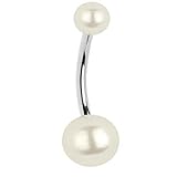 Sinlifu Fresh Pearl Belly Button Ring Navel Ring Body Jewelry Surgical Stainless Steel Body Piercing Ring
