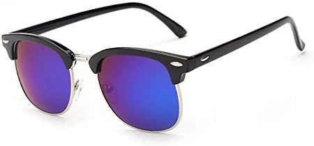 StarsDeer Polarized Clubmaster Classic Half Frame Semi-Rimless Rimmed Sunglasses (Silver, blue)