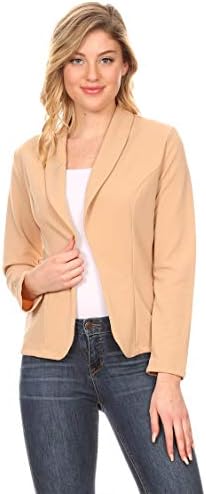 Women's Solid Loose Fit Long Sleeves Pocket Open Front Casual Blazer Jacket/Made in USA
