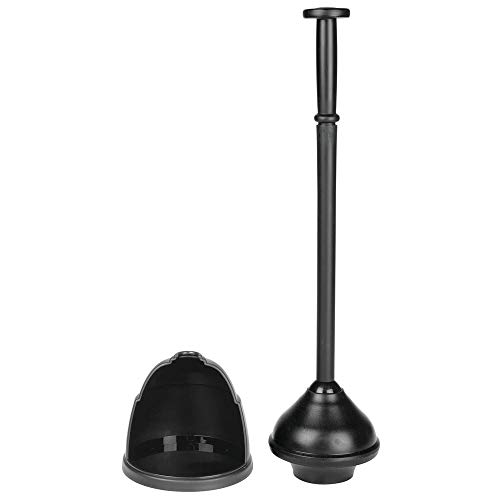 mDesign Plastic Toilet Bowl Plunger Set with Drip Tray, Compact Discreet Freestanding Bathroom