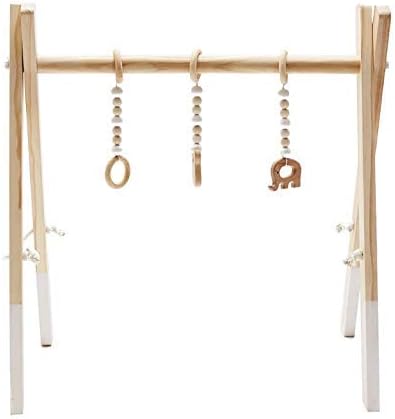 Marbeine Wooden Baby Gym, Handmade Wooden Baby Play Gym Sensory Activities Wooden Toy for Baby + 3PCS Pendants (Random Style) (White)