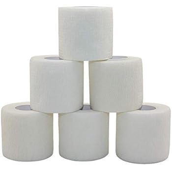 STpro Vet Wrap Medical Tape for Skin Bandage Tape Vet Tape Cohesive Bandage 2 inch x 6 Pack White Fabric Bandages Self Sticking Bandage Self Adhering Bandage Wrap Stretch Self Adhesive Tape