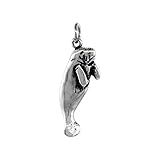 Sterling Silver Manatee Charm Necklace, 1 inch