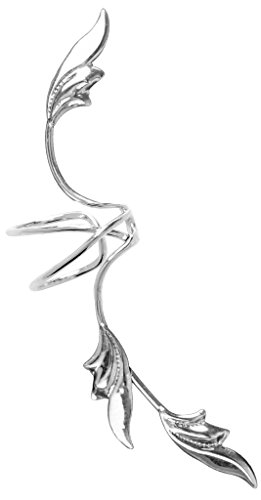 Ear Charms Delicate 3 Leaf Full Ear Spray Ear Cuff Non-pierced Wrap Right Earring in Rhodium on Sterling Silver