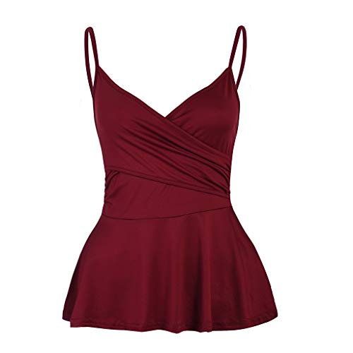 iYBUIA Women's Basic Cotton Camisole Shelf Bra Layering Cami Tank Tops 7 Colors Wine - Thumbnail 5