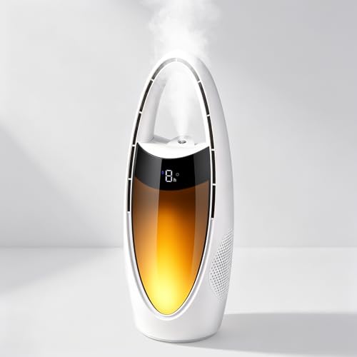 Portable Wireless Pedestal Fan 4000mAh 35cm Table Tower Fan with Humidifier, 9 Speed Levels, Night Light, Hours and 70° Oscillation for Bedroom, Office, Home
