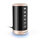 USB Charger, Multi USB Wall Charger : Jelly Comb Universal 6-Port Desktop USB Charging Station with Smart Identification for Phones, Tablets, Bluetooth Speakers and More (Black & Light Gold)