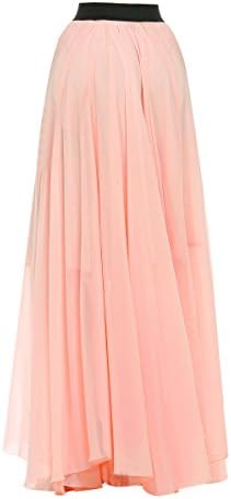 FashionShop365 Women's Summer Chiffon Mopping Floor Length Big Hem Solid Beach Maxi Skirt Pink001 M