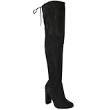 ROF Women's Thigh High Over The Knee Block Chunky Heel Pointy Round Toe Boots