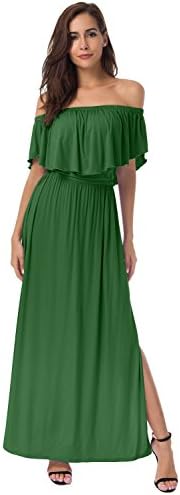 AMII Womens Casual Split Solid Color Off Shoulder Modal Long Maxi Dress
