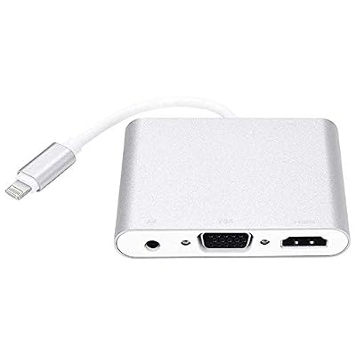 Baymic Compatible with iPhone iPad to HDMI Adapter, 4 in 1 HDMI VGA AV Adapter Converter, Multiple Digital Compatible with iPhone Xs Max XR X 8 7