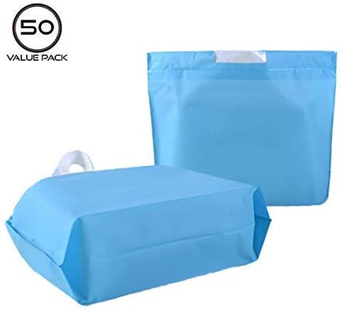 Merchandise Bags Large 6 Mil Thick Gift Bags with Handles, 50 Retail Bags Plastic Shopping Bags Bulk Reusable for Tshirt Size 13"x17", Grocery, Baby Shower Gift Bag - Color Blue