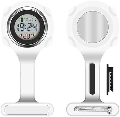 Orologio da Infermiere, Orologio per Infermieri in Silicone con Spilla, Infermieri Fob Medical Watch Quandrante Rotondo, Orologi da Tasca per Medici e Paramedico (Bianco)