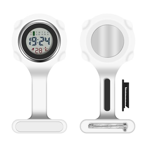 Orologio da Infermiere, Orologio per Infermieri in Silicone con Spilla, Infermieri Fob Medical Watch Quandrante Rotondo, Orologi da Tasca per Medici e Paramedico (Bianco)