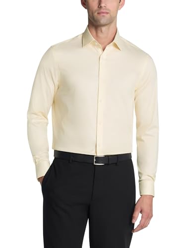 Michael Kors Men's Dress Shirt Ultra Wrinkle Free Stretch Regular Fit Lemon Yel…
