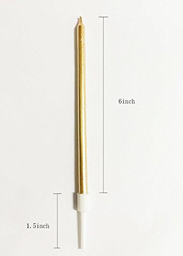 24 Count Party Long Thin Cake Candles Metallic Birthday Candles in Holders for Birthday Cakes Cupcake, Champagne Gold