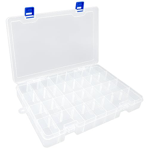 DUOFIRE Plastic Organizer Container Storage Box Adjustable Divider Removable Grid Compartment for Jewelry Beads Earring Container Tool Fishing Hook Small Accessories(34 Grids, White X 1)