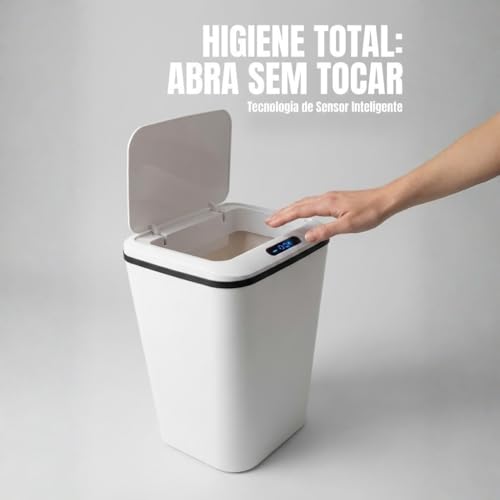 Kirk Lixeira Automática Inteligente com Sensor de Aproximação 16L | Abertura Sem Toque, Design Moderno Minimalista, Vedação Anti-Odor | Silenciosa para Banheiro, Cozinha e Escritório (Branco)
