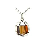 Honey Amber Cube Sterling Silver Millennium Collection Spherical Pendant Rolo Chain 18