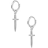 Vintage Cross Sword Dangle Small Hoop Earrings for Women Girls 925 Sterling Silver Dagger Drop Dangling Personalized Huggie Hoops Fashion Party Halloween Christmas Jewelry