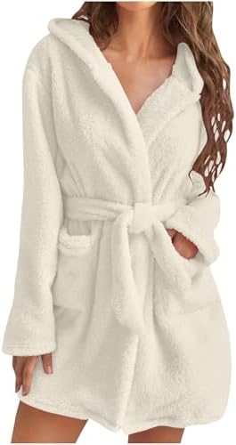 short hooded dressing gown Women's Classic Plush Hooded Robe, Short Fleece Bathrobe Solids