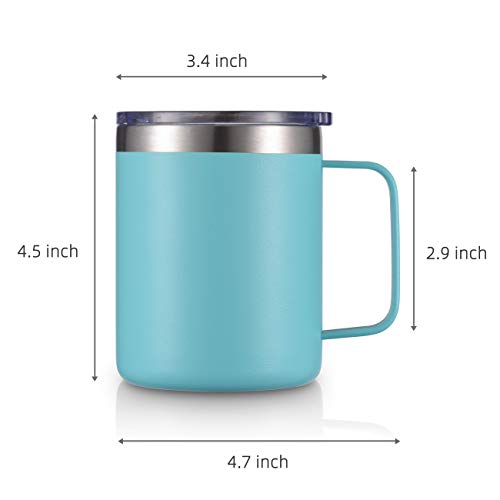 12oz Stainless Steel Insulated Coffee Mug with Handle, Double Wall Vacuum Tumbler Cup with Lid, Mint, 1 Pack