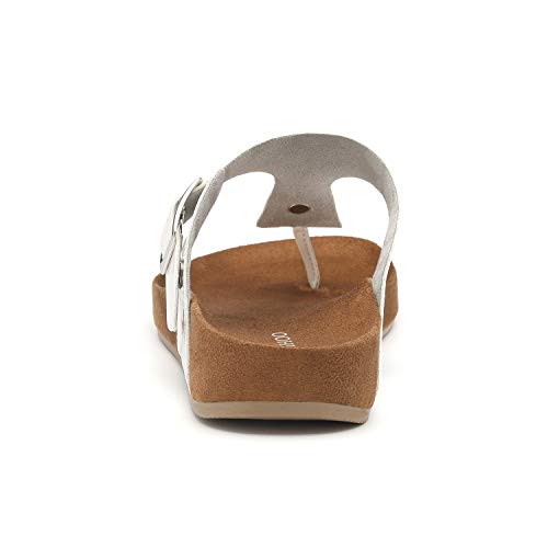 Women's T-Strap Thong Sandals Buckle Slip On Flip-Flops Beach Casual Platform Footbed Slippers (5, White)