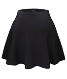 YIANNA Women's Basic Versatile Stretchy Flared umbrella Skirts women knee length, YA6015-Black-M