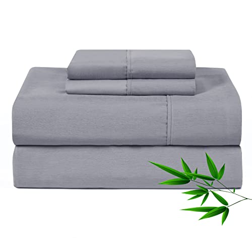 PHF Luxury Bamboo Sheets Set Queen, 4pcs Cooling Silk Bed Sheets 1800 Thread Count 16 Inch Deep
