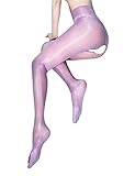 Kffyeye Sheer Pantyhose High Waist Open Crotch Tights Shiny Silk Stockings, Ultra Shimmery Plus Footed 30D Tights (1pcs Pink)