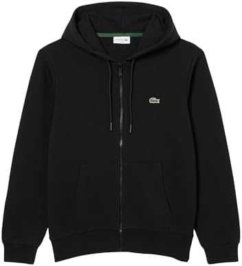 Lacoste Men's Double Face Jersey Zipped Hoodie, Black, Small at