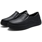 Men's Leather Slip On Loafers Comfortable Round Toe Anti-Slip Soft Sole Casual Shoes Lightweight Work Walking Formal Driving Shoe