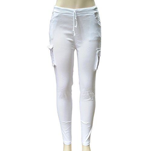 RieKet Women Skinny Casual Drawstring Elastic Harlan Pencil Pants (L(US 4), White)