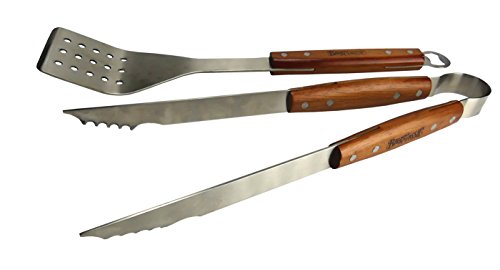 Bayou Classic Stainless Steel Two Piece Grill Tool Set With Riveted Hardwood Handles 17" Spatula and 16" Tongs