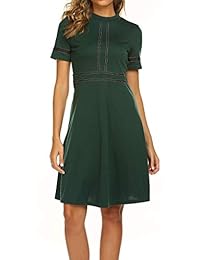 POGTMM Vestido de cóctel de manga corta con cuello redondo, para mujer