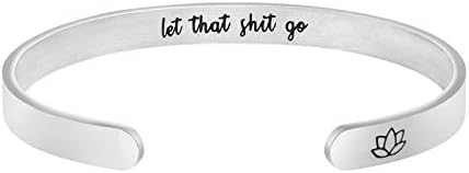 Jvvsci Let That Go Cuff Bracelet, Inspirational Motivational Gift, Yoga Lotus Inspired Bangle, Sisters Best Friends BFF Personalized Gift