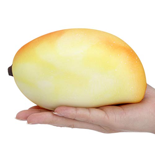 Mikilon Jumbo Squishy Slow Rising Toy Stress Reliever Mango Hand Wrist Toy - Color Change by Temperature - Fruit Party Favor (Yellow)