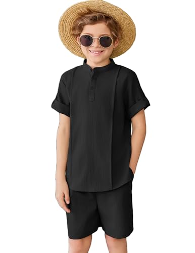 Arshiner Boys Linen Button Down Shirt and Shorts Set