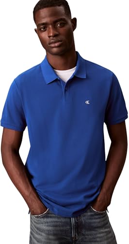 Uomo Maglietta Polo Maniche Corte Monogram Pique in Cotone, Grigio (Chase Blue), M