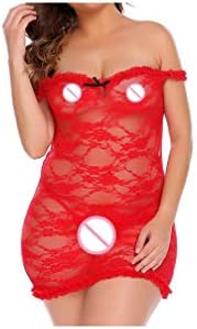 Women Plus Size Privacy Costumes Lingerie Night Dress Transparent Pencil Lace with G-String