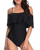 Tempt Me Women One Piece Solid Color Off-Shoulder Flounce Monokini Swimwear
