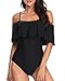 Tempt Me Women's Black Off Shoulder One Piece Swimsuits Flounce Ruffle Bathing Suits L