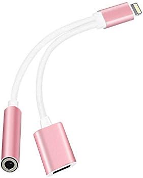 2 in 1 Lightning to 3.5mm iphone 7 / 7 plus / 8 / X Adapter, Lightning Charger, Lightning to 3.5mm Aux Headphone Jack Adapter for iPhone X iPhone 8/8Plus iPhone 7/7Plus - (Rose Gold)