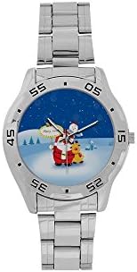 Funny Deers and Santa Claus with Wishes Merry Christmas Men's Stainless Steel Analog Watch