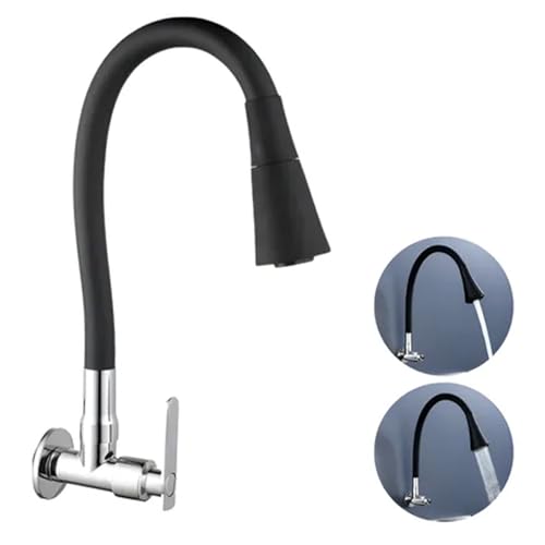 Torneira de Cozinha de Parede Preta Design Flexível Acabamento Fosco para Decoração Moderna (1 Pcs)