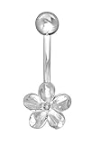Sterling Silver Cz Plumeria Flower Belly Ring