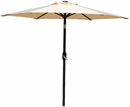 Sumbel Outdoor Living 7-1/2 FT Round Bronze Aluminum Market Patio Umbrella with Push Button Tilt/Crank, Beige